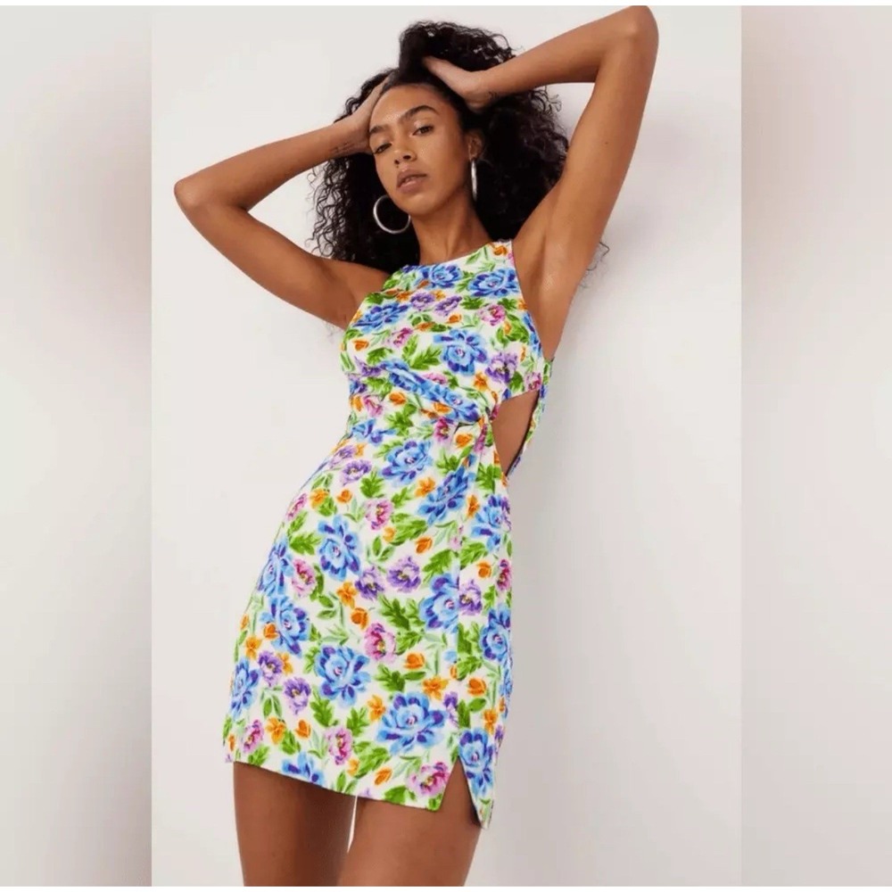 For Love & Lemons Lucy Mini Tank Dress Floral Watercolor CutOut Racerback XS NEW